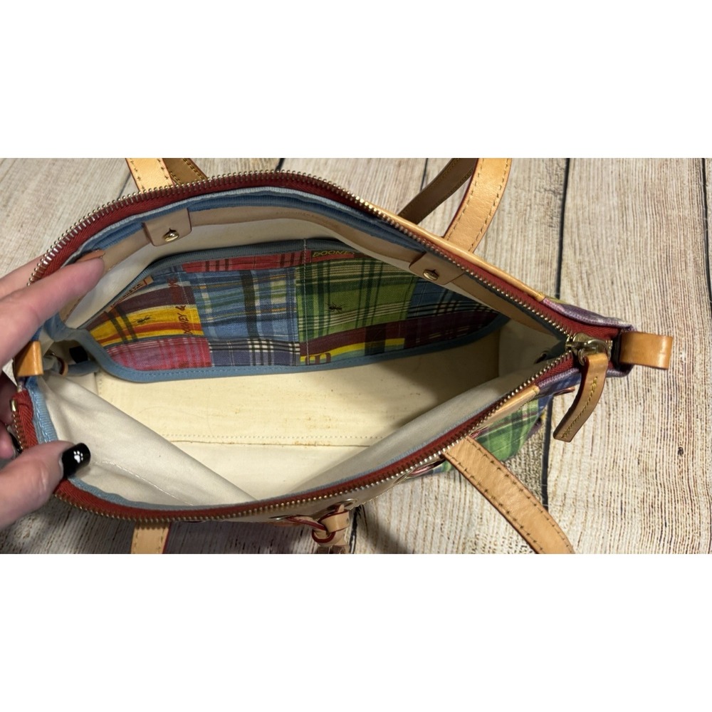 Vtg Dooney & Bourke Ants Picnic Madras Plaid Double Handle Purse Tote Bag TbA - Picture 8 of 13